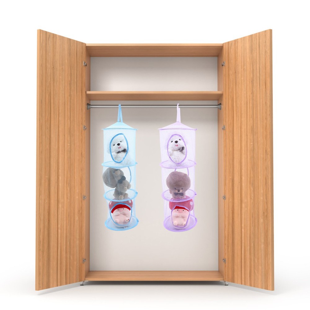 2 Pcs Mesh Hanging Drying Nets Foldable Multi Layer Drying Basket For Socks