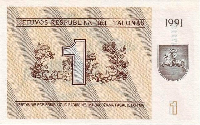 Lithuania 1991 banknote new 1 Talonas pick 32b UNC Uncirculated