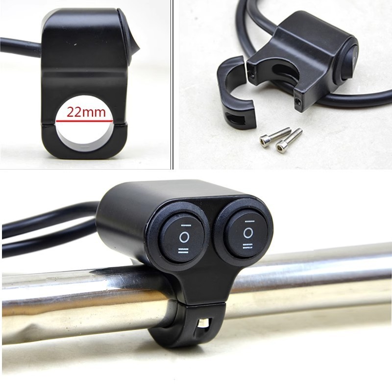 Motorcycle Switch, 7/8" Handlebar Dual Button, ON/OFF/Headlight Control Switch