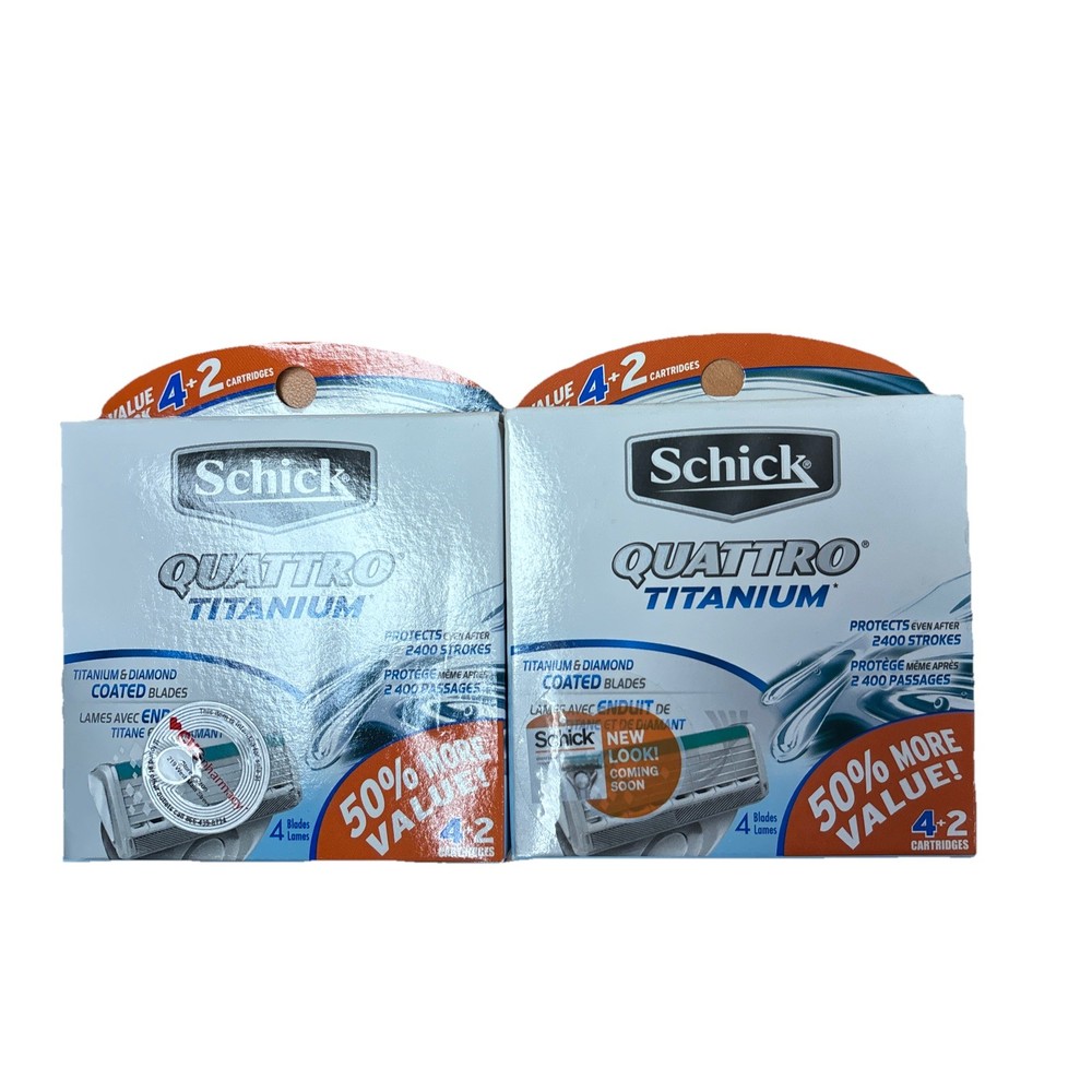 2x Schick Quattro Titanium 4+2 Value Pack Razor Blade Refills New