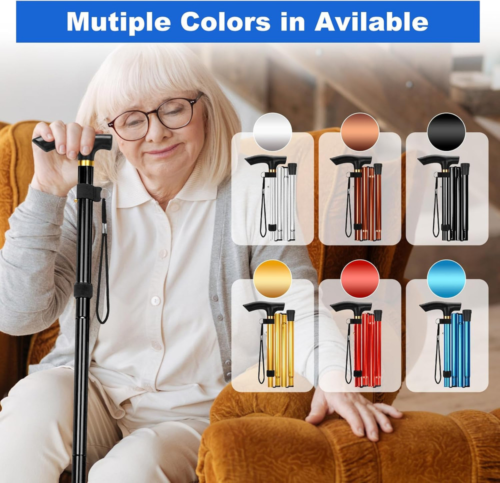 Folding Cane, Portable 5-Level Adjustable Height Walking Stick with Foldable Des