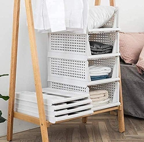 Stackable Organizer, 8 Pack Collapsible Plastic Wardrobe