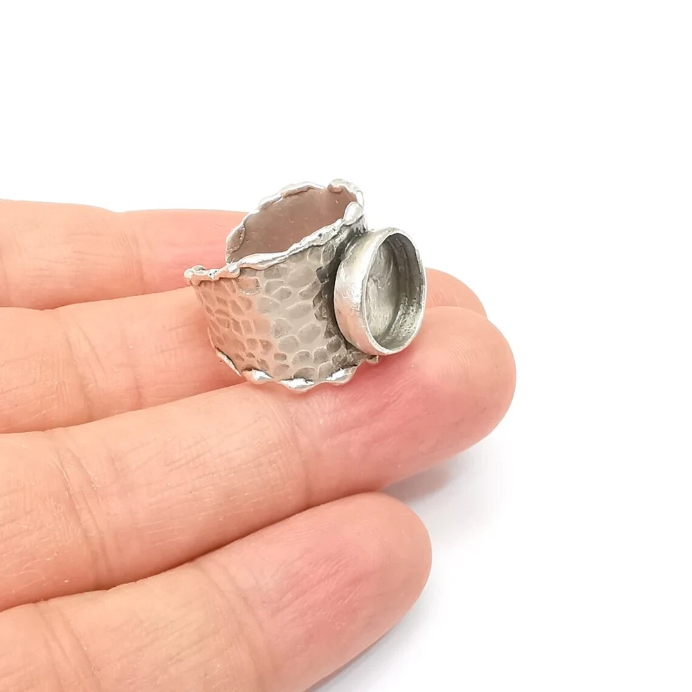 Hammered Ring Setting Resin Ring Blank Cabochon Mounting Adjustable Dried Flower
