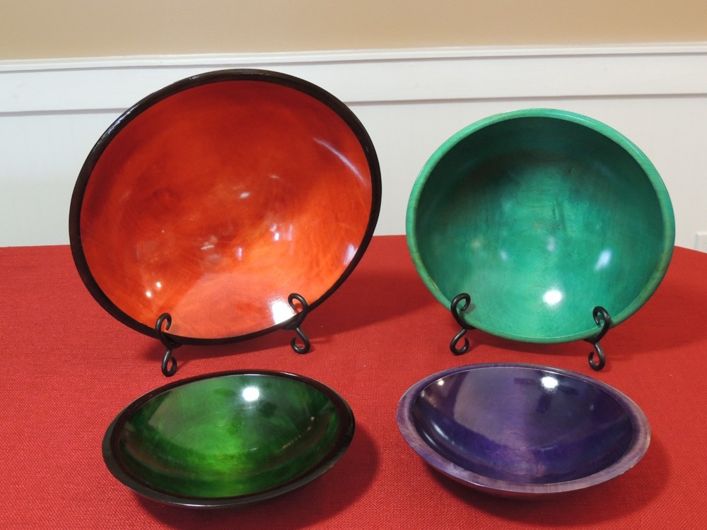 (4) Handcrafted by Taking Turns Assorted Wooden Bowls, Accent & Functional