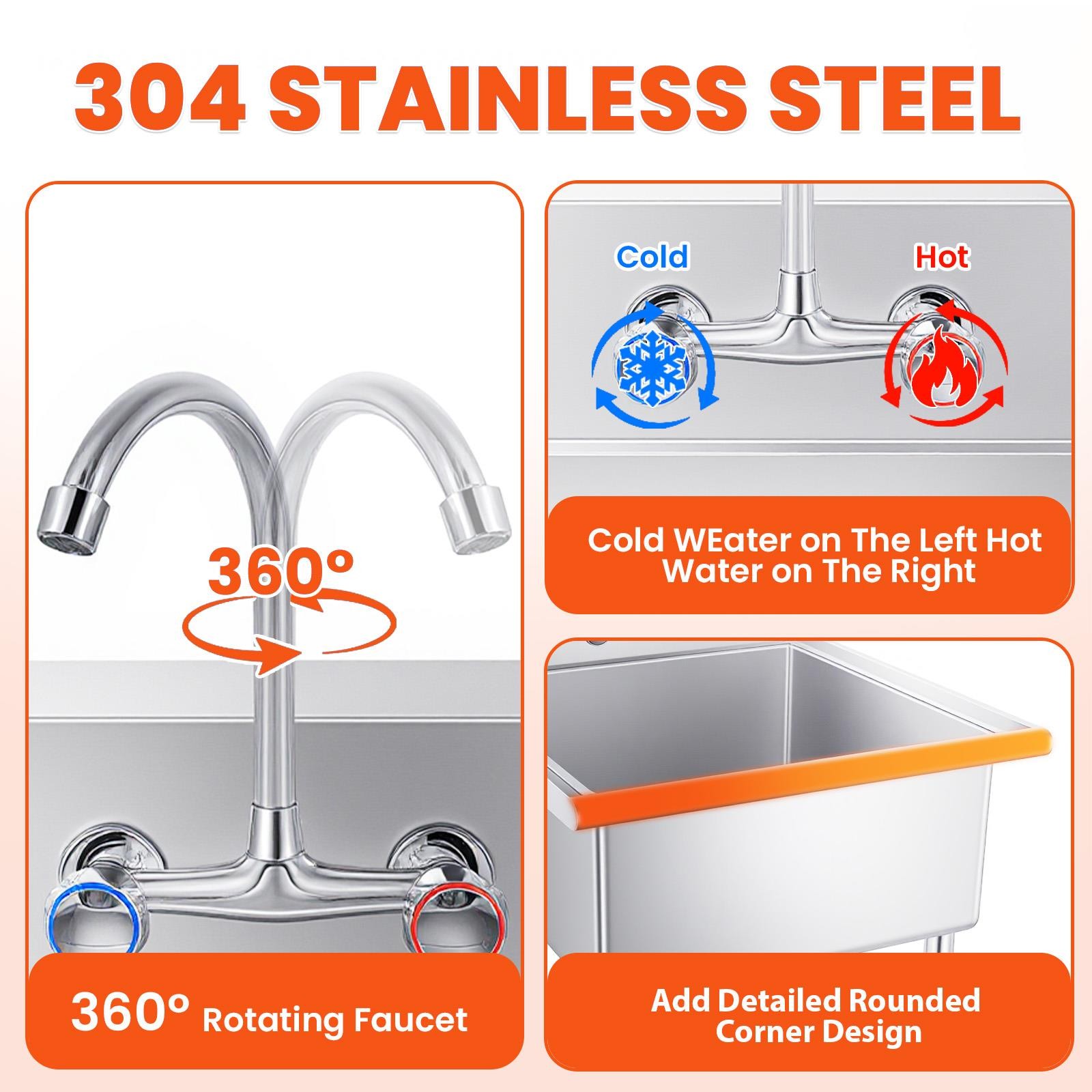Commercial Stainless Steel Utility Sink Kitchen Wash Tub 27.56" × 11.9" × 27"