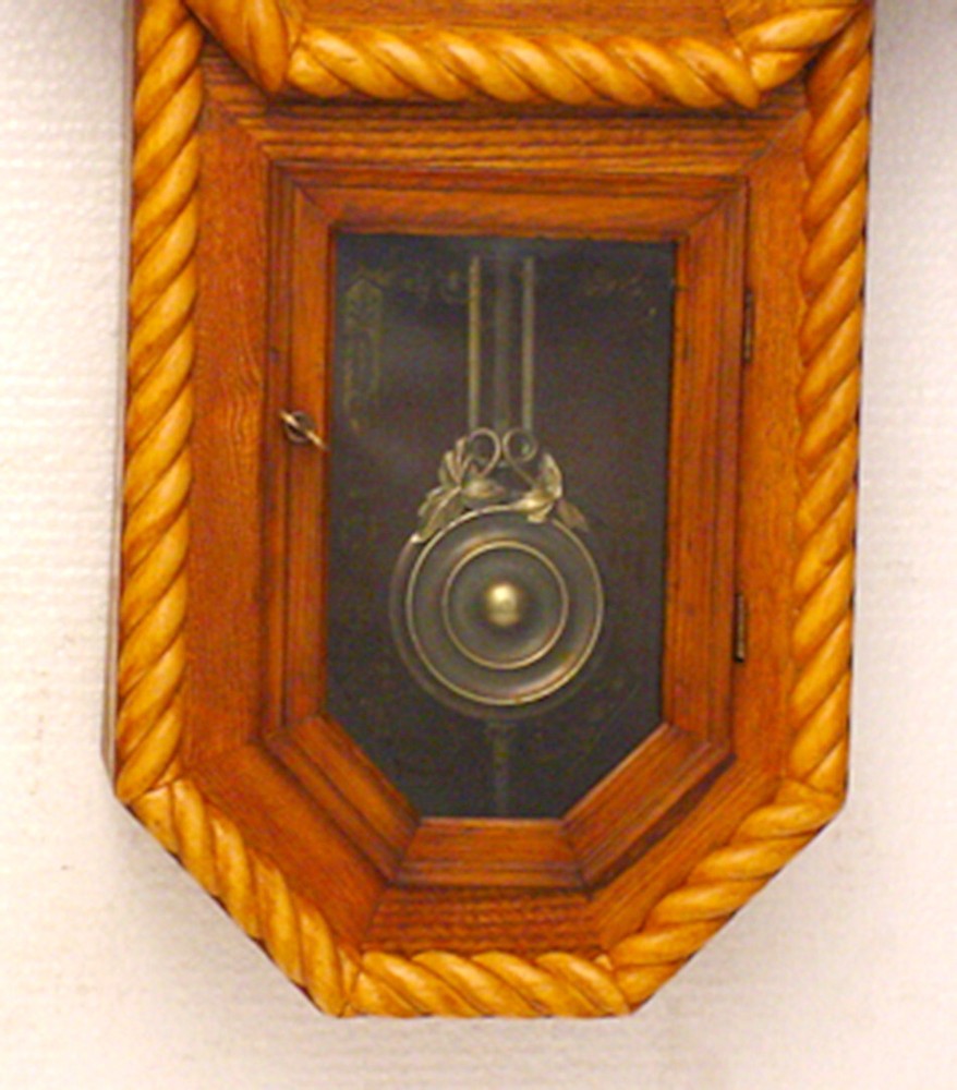 Antique Solid Elm Octagon Schoolhouse Calendar "Regulator A" Wall Clock