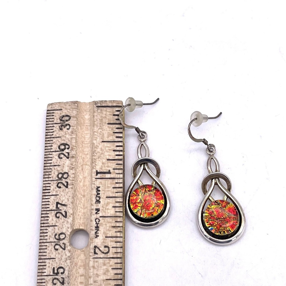 Multicolor Fused Dichroic Dangle Drop Earrings Hook Closure