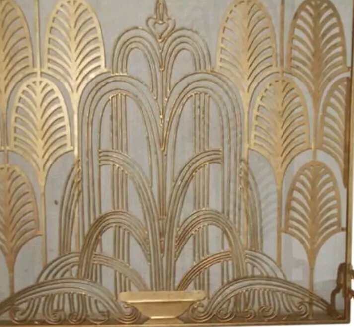 Art Deco Design Gold Iron Single Fireplace Screen