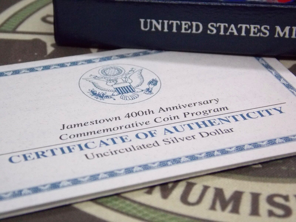 2007 "P" JAMESTOWN "400th Anniversary" BU UNC Silver Dollar $1 Box & COA ECC&C