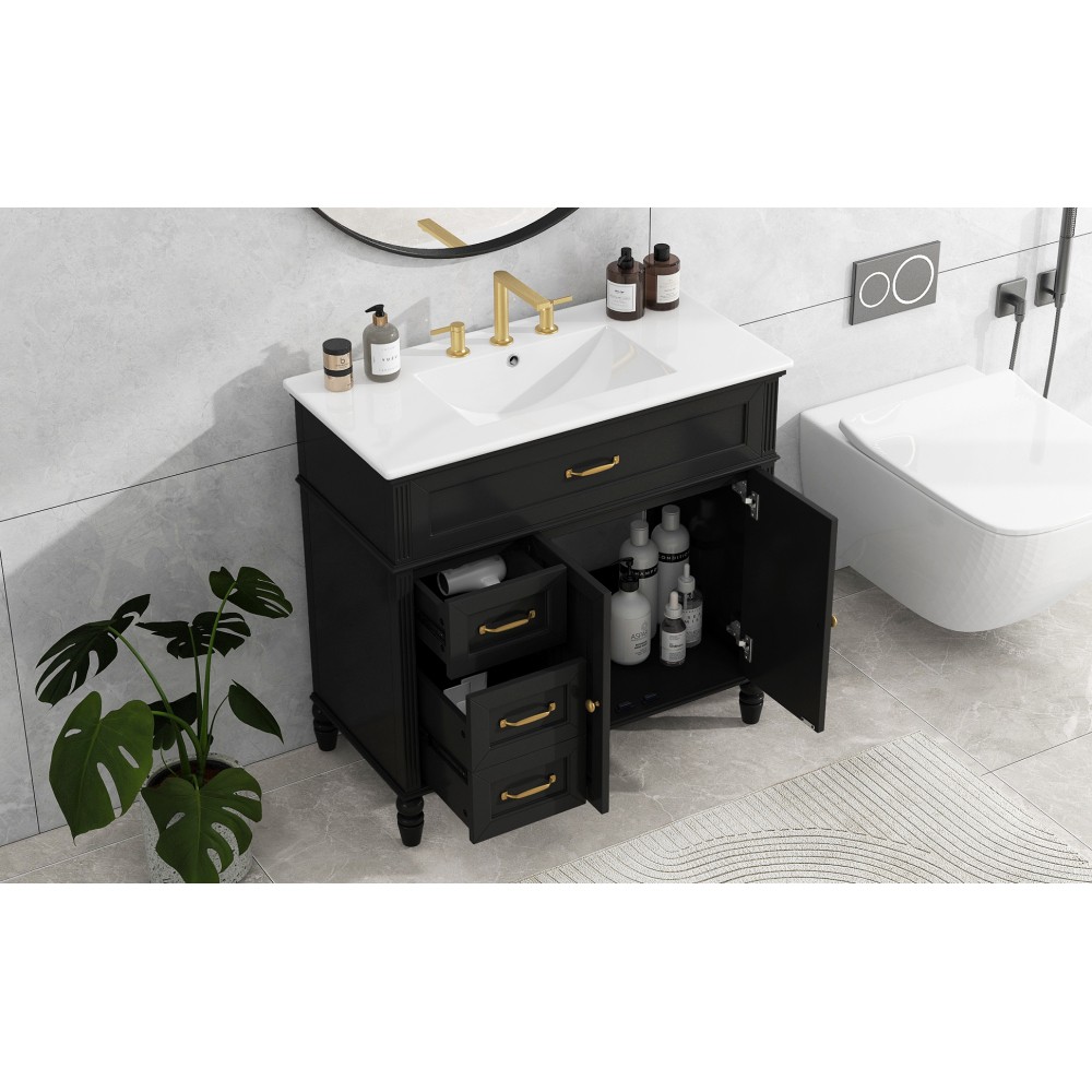 36" Bathroom Vanity with Sink, Bathroom Cabinet with Drawers, Solid Frame