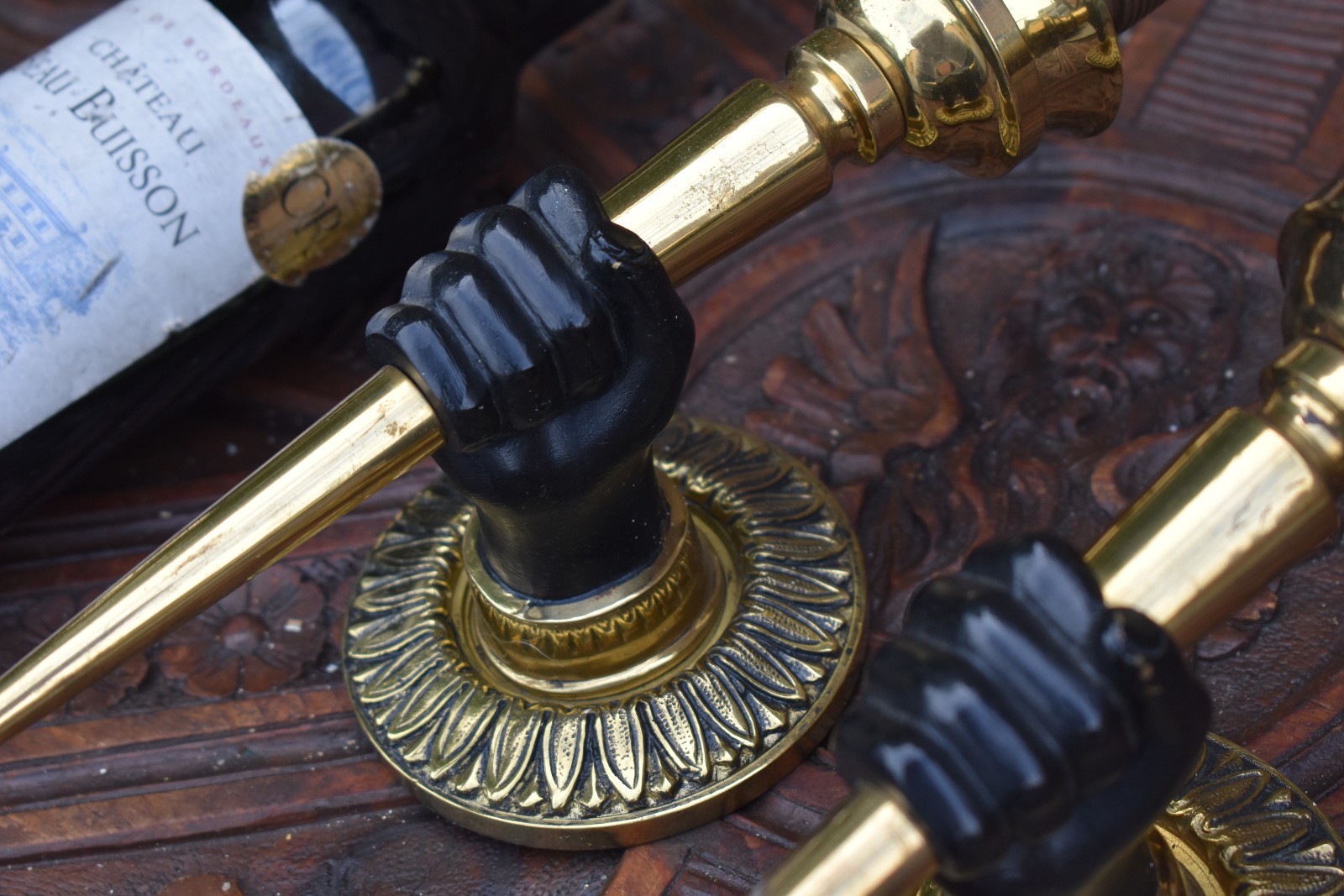 PAIR hollywood regency Bronze hand wall lights sconces maison charles 70s