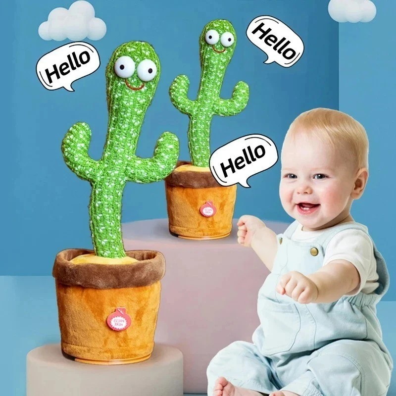 Dancing Cactus Repeat Talk Sing Glow Interactive Plush Toy for Kids.