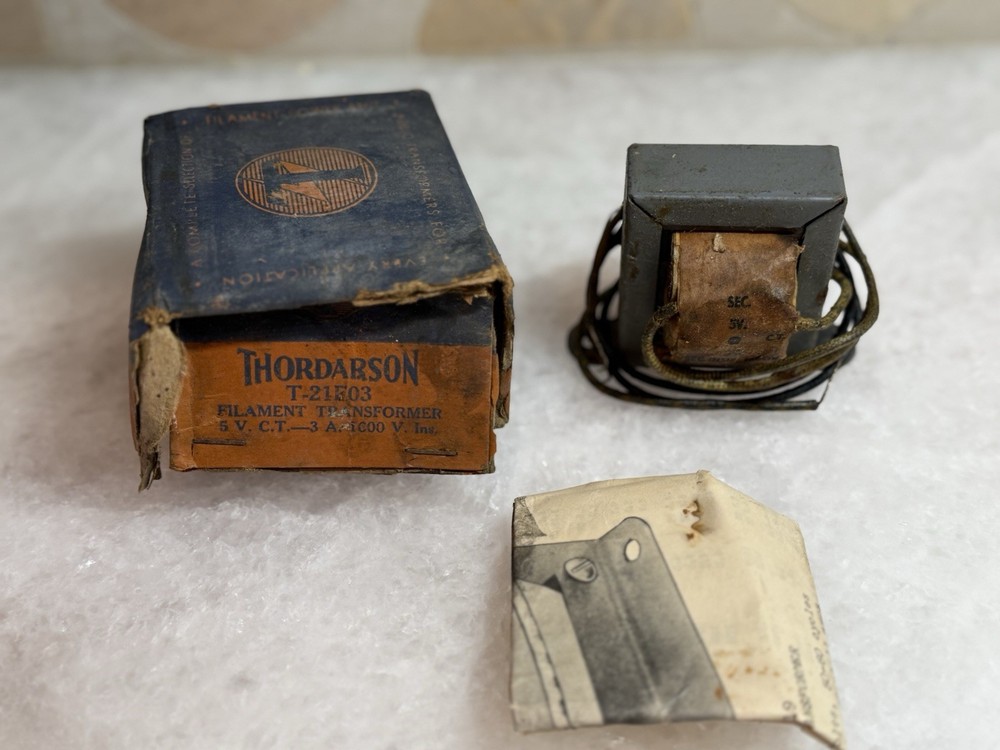 Thordarson T-21F03 Filament Transformer 5V CT 3A w/ Original Box & Data Sheets
