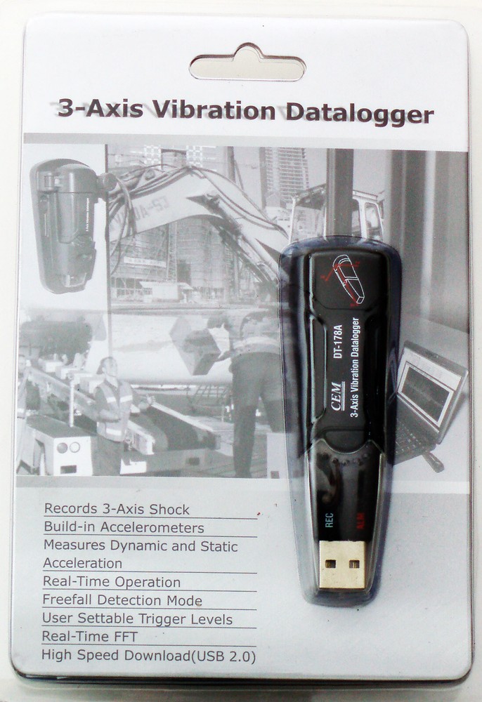 CEM DT-178A 18g 3-Axis Vibration DataLogger Accelerometer 4 Mb Memory 1000 Hours