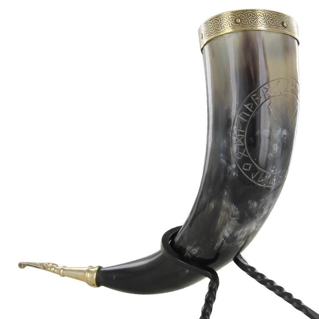Medieval Fenrir Viking Handmade Warrior Drinking Horn & Metal Stand Set