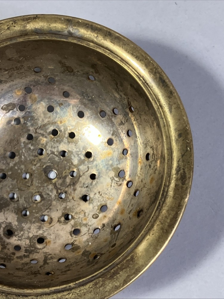 Vintage England Antique Brass Tea Strainer with Wood Handle
