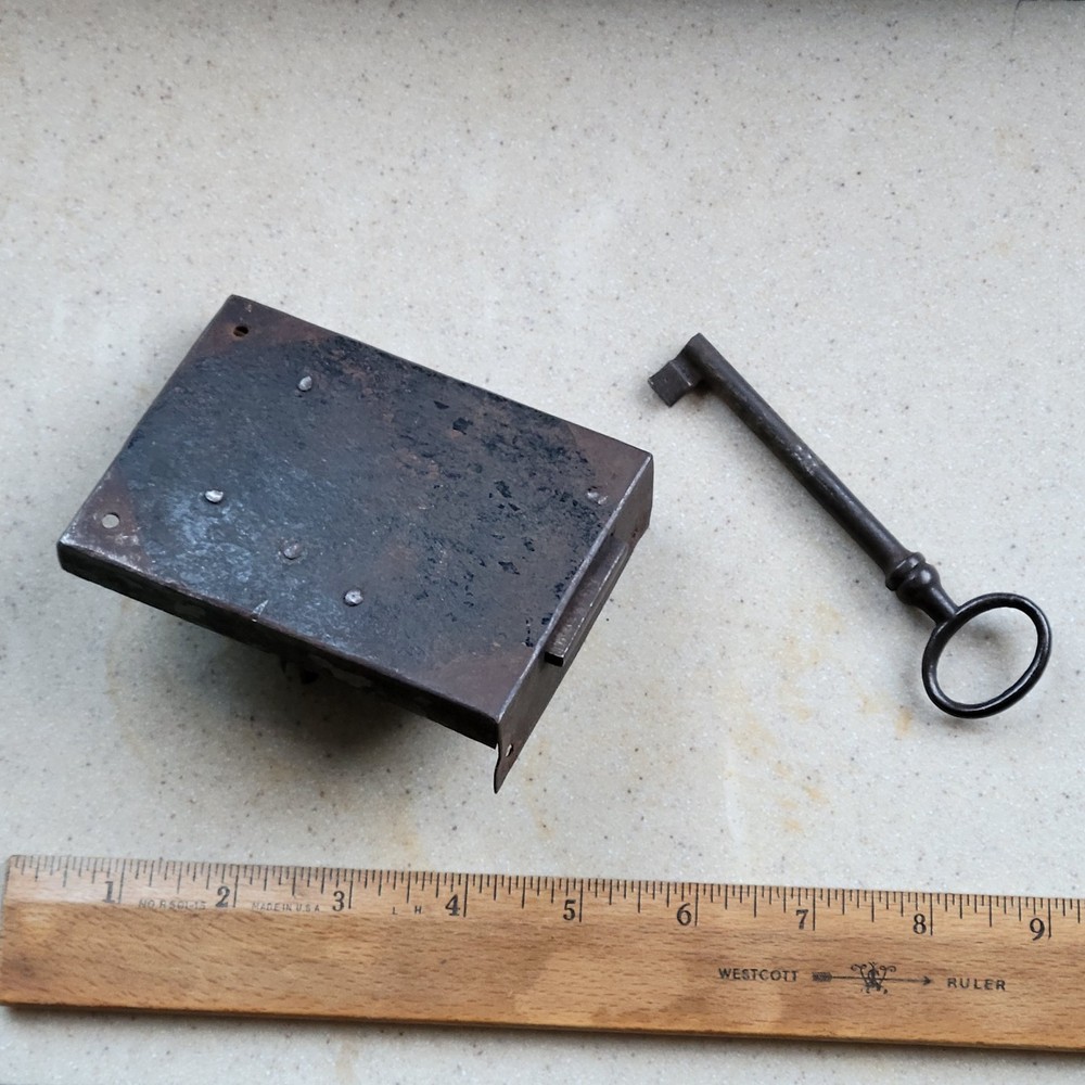 Antique Rusty Primitive Small Iron Lock with Key