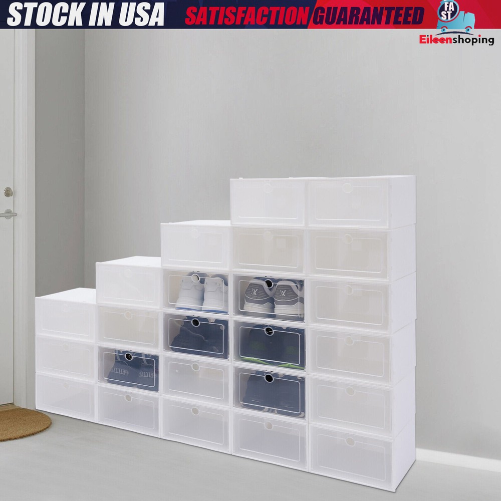 24 Pcs Foldable Shoe Storage Box Case Sneaker Container Stackable Organizer NEW