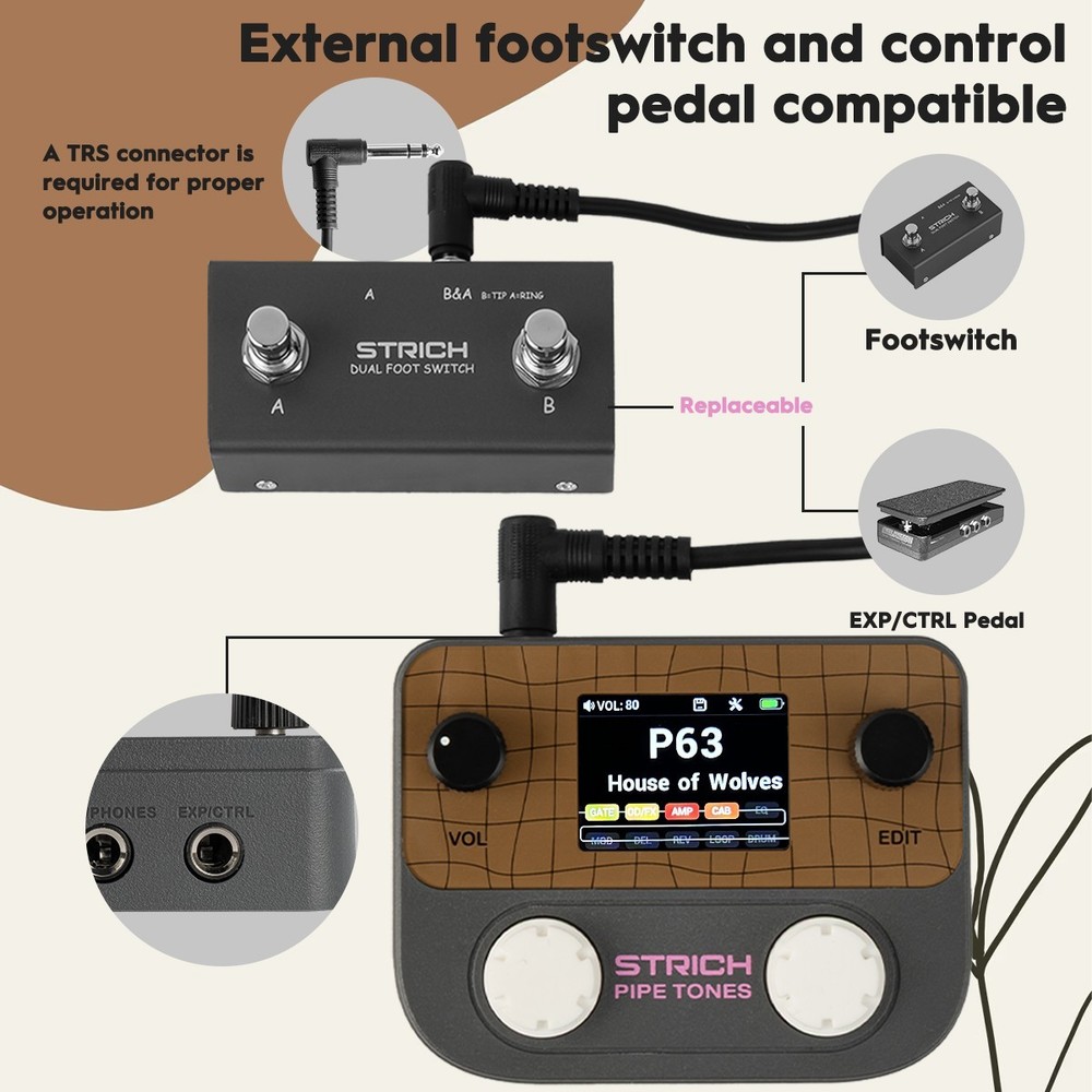 STRICH Pipe Tones Pocket Multi-Effects Processor with Foot Pedal (Dark Gray)