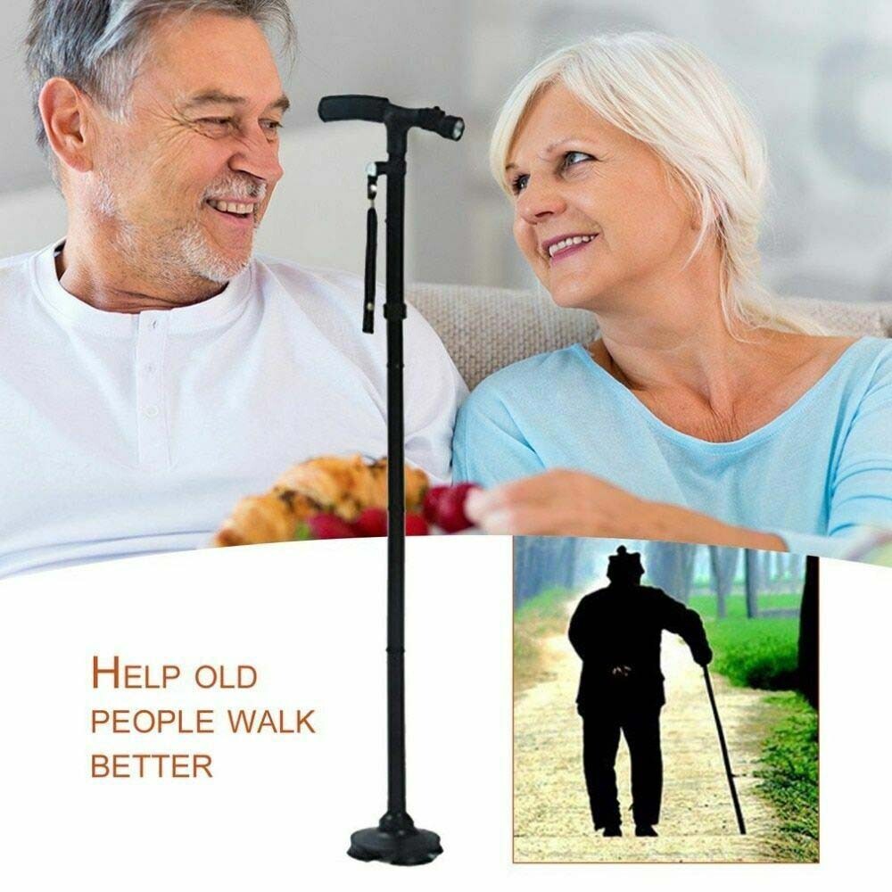 Retractable Non-Slip Walking Stick LED Light Extendable Adjustable Walking Cane