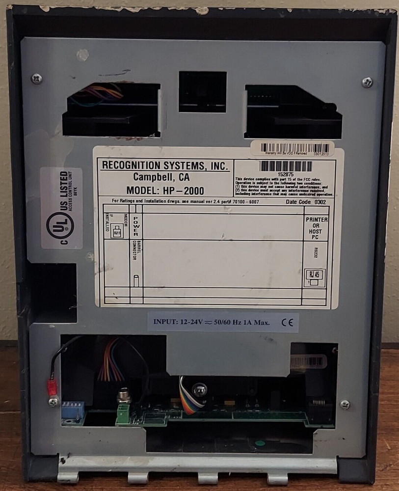 IR Recognition System Hand Punch 2000 Biometric Employee Time Clock - UNTESTED