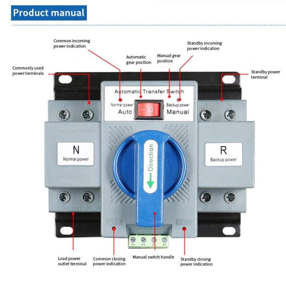 AC110V 63A 2P Automatic Transfer Switch Solar ATS Generator Dual Power Change...