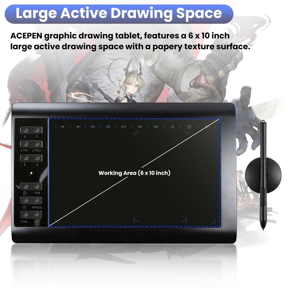 Drawing Tablet Large Area Graphics for Windows/Android/Mac+60°Tilt-Sensitive Pen