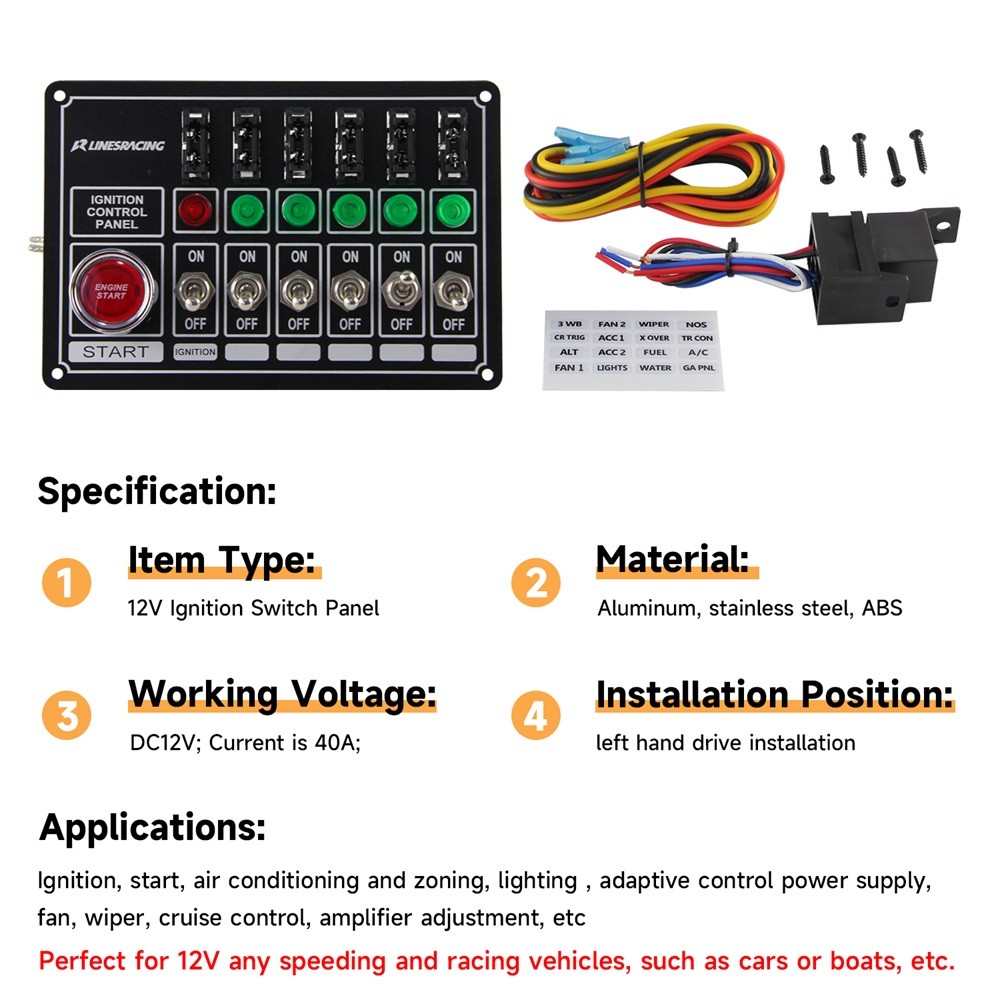 Racing Switch Panel Race Ignition Accessory Engine Start 6 Switch Lights Fused