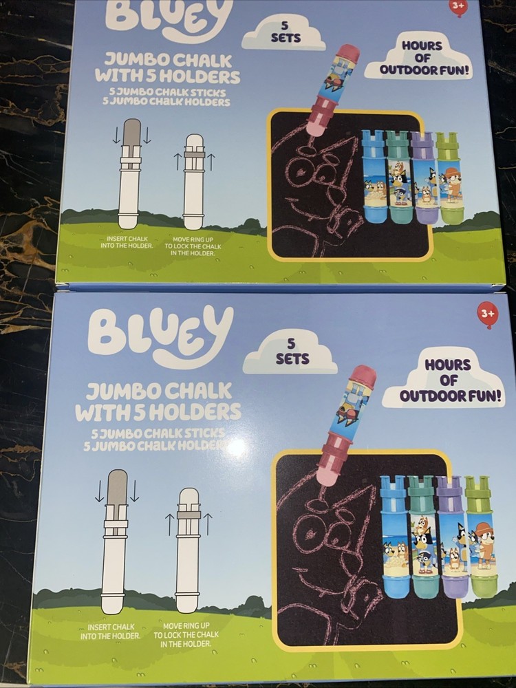 Bluey Jumbo Sidewalk Chalk with Five Holders Assorted Colors 2 Boxes Free Ship!