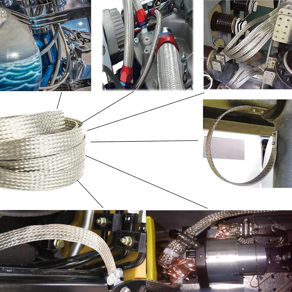 Wire Shielding Braid Ground Strap Tinned Copper Metal Cable Sleeve Mesh Elect...