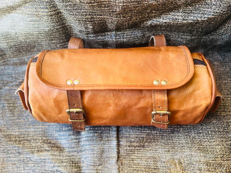 Bag Motorcycle Fork Tool Pouch Luggage Leather Front Handlebar Storage Saddlebag