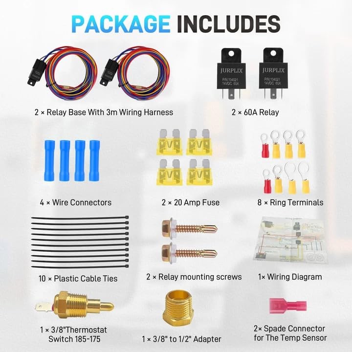 Dual Electric Fan Relay Kit, Automotive Wiring Kit, 60 Amp Cooling Fan Relay