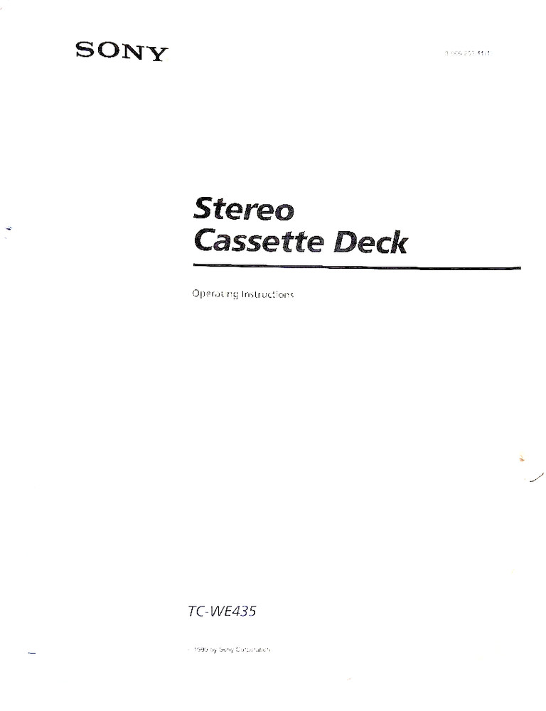 Sony TC WE435 Stereo Cassette Deck Operating Instructions