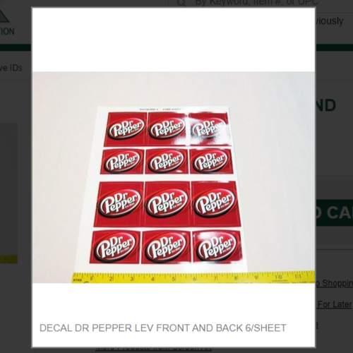 DECAL DR PEPPER LEV FRONT AND BACK 6/SHEET # D37/38-DRP-3