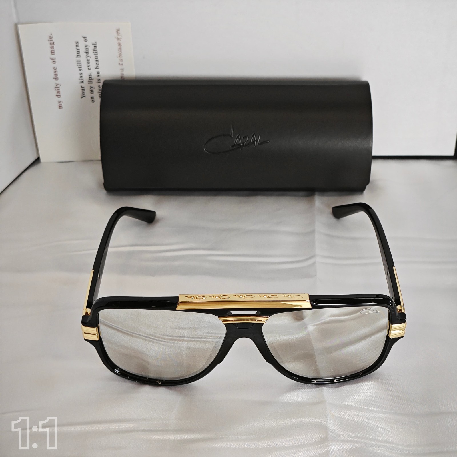 Cazal Sunglasses Horizontal Logo Black Golden Frame Glasses Reflective Lens