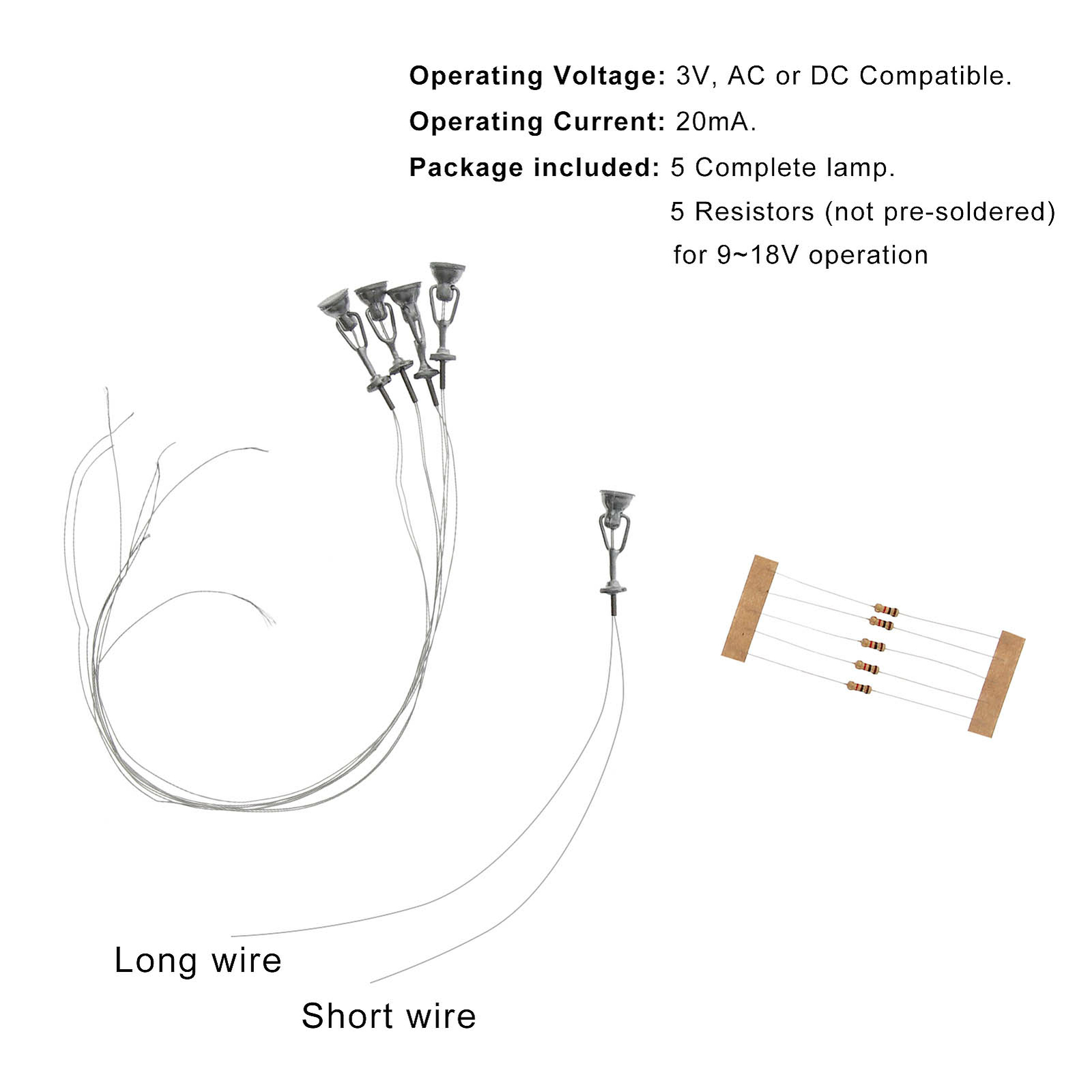 5pcs Model Railway Spot Lamp Post Flood Lights HO OO TT Scale LEDs LYM20