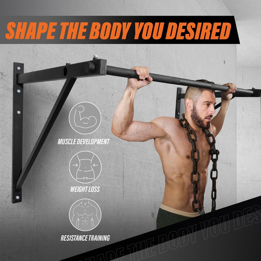 Yes4All Heavy Duty Wall Mounted Pull Up Bar – Multi-Grip Pull Ups / Pull Up B...