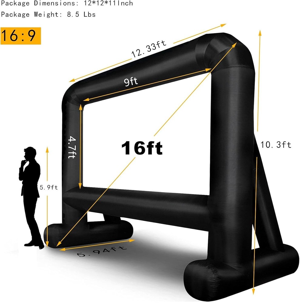 16FT Inflatable Projection Screen - Quiet Fan, Storage Bag