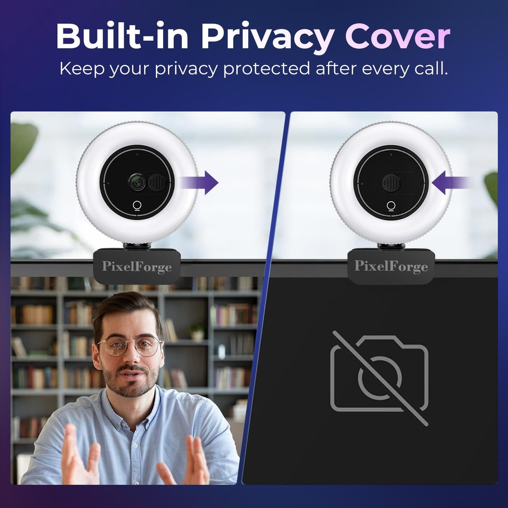 4K Webcam for PC with Microphone Light Privacy Cover, Web Camera for Deskto...