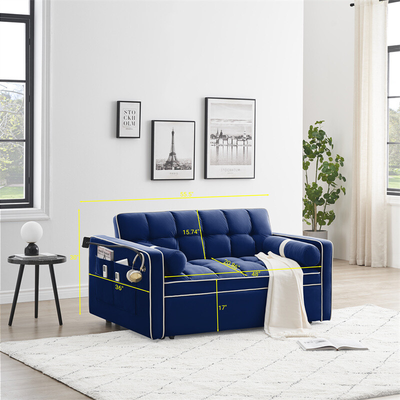 Sleeper Sofa Couch w/Pull Out Bed 55" Modern Velvet Convertible Sleeper Sofa Bed