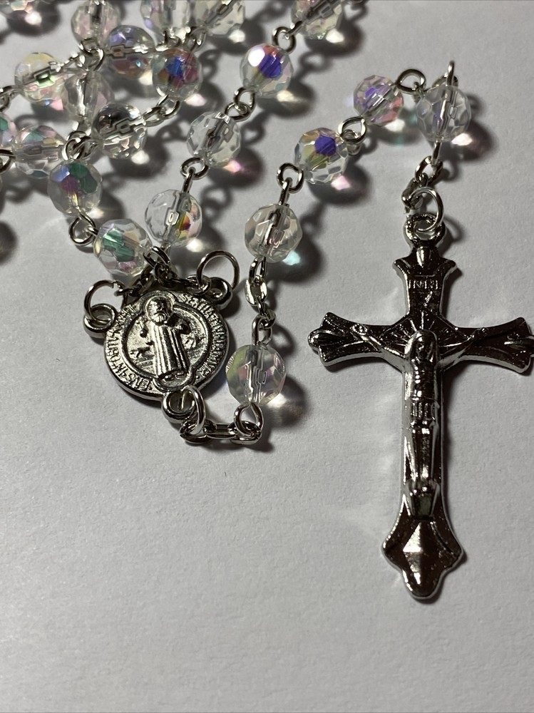 St Benedict Catholic Rosary Beads - Crystal AB