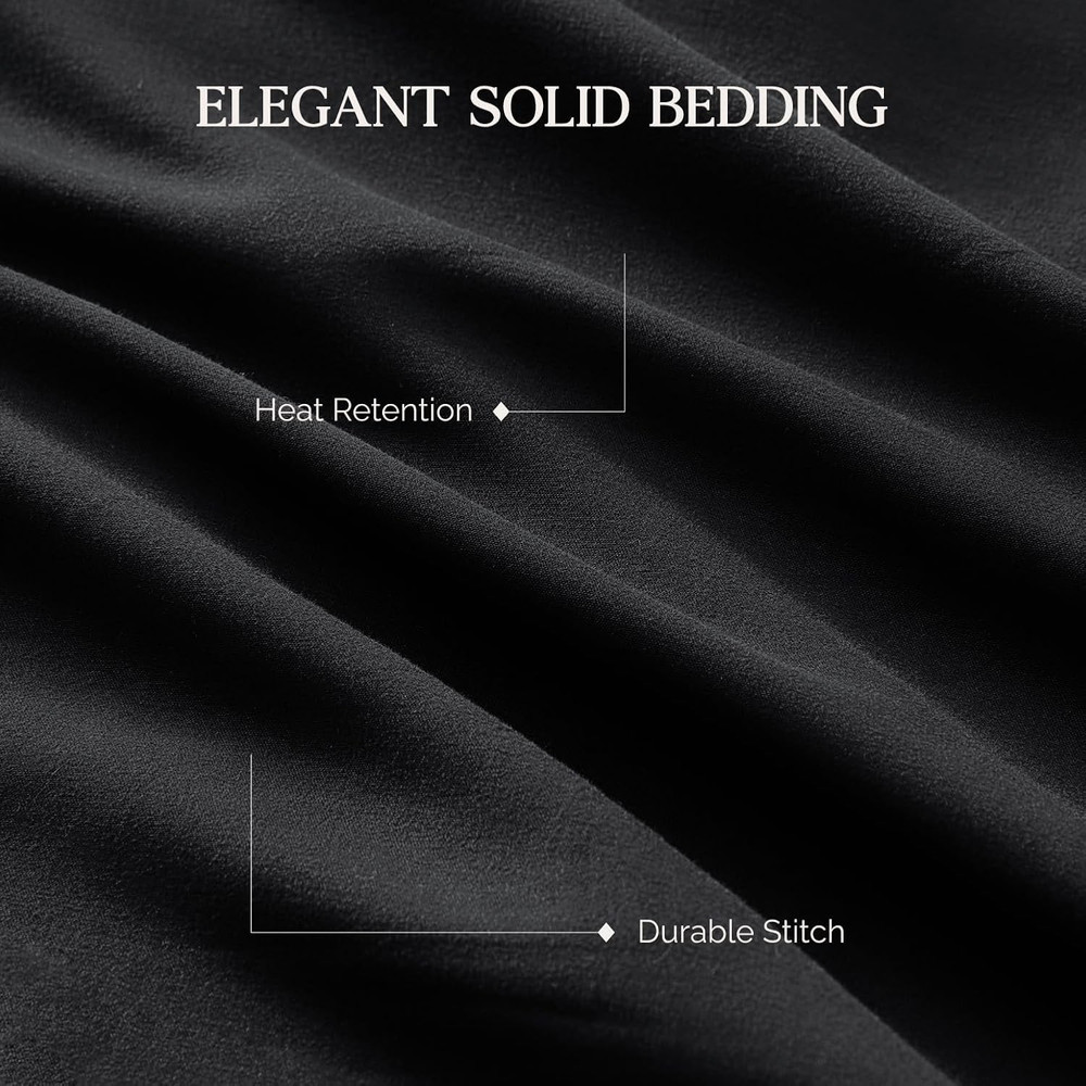 Black Full Size Comforter Set, 3 Pieces Fluffy Solid Bedding Comforters & Sets,