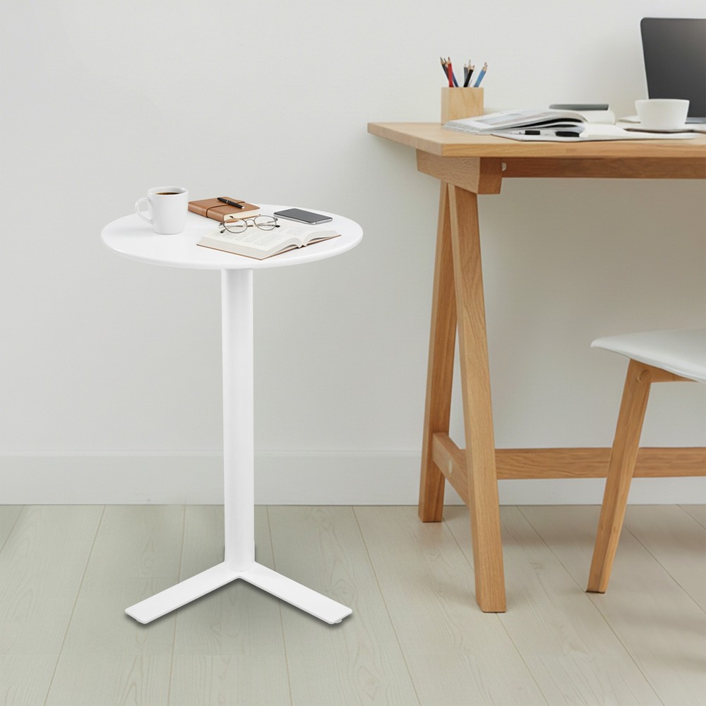 White Iron Round Side Table Modern Couch End Table Nightstand With Y-shaped Base