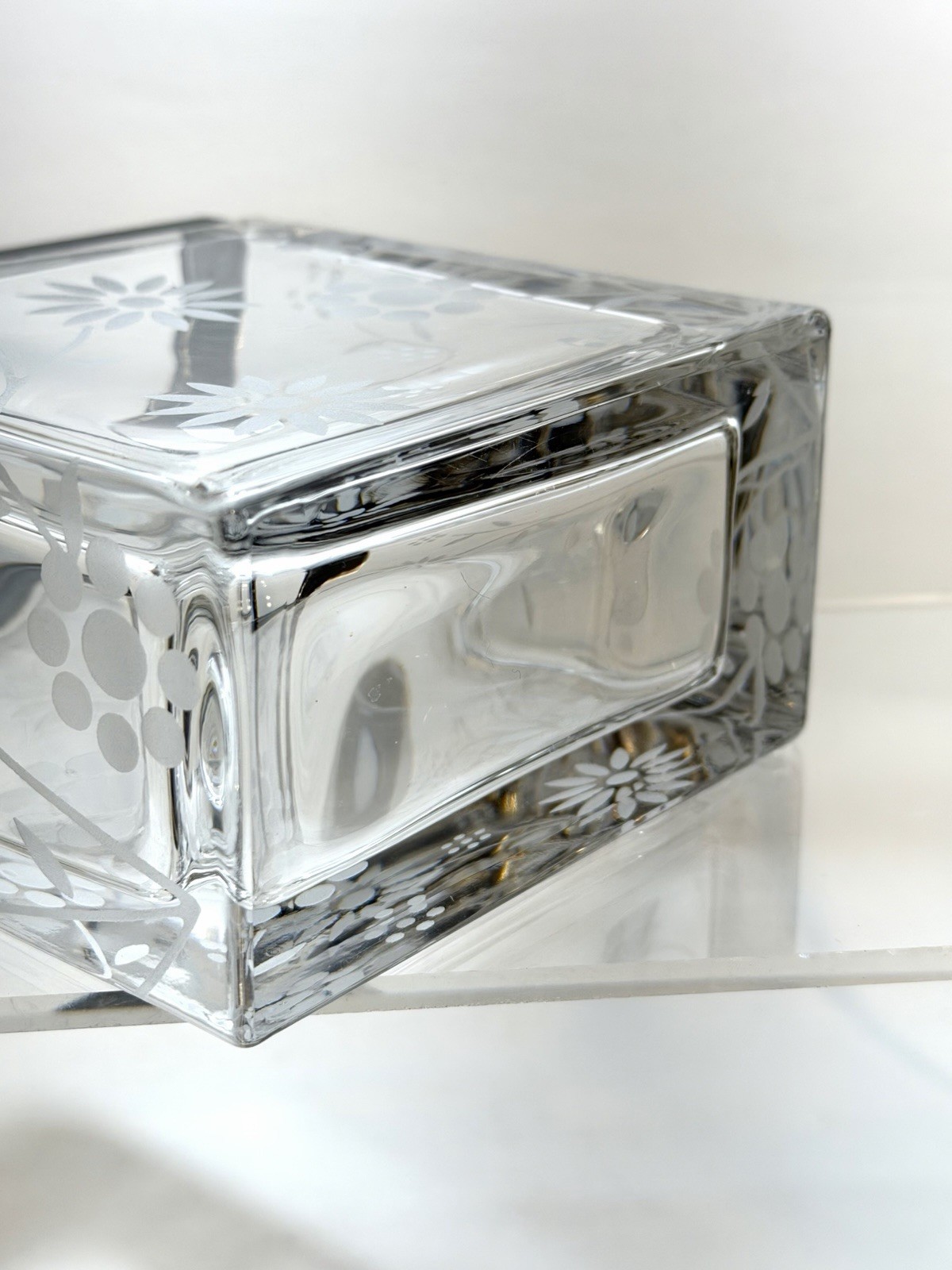 🌿 Etched Clear Glass Toothbrush Holder Heavy Quality Glass 4.75” Tall