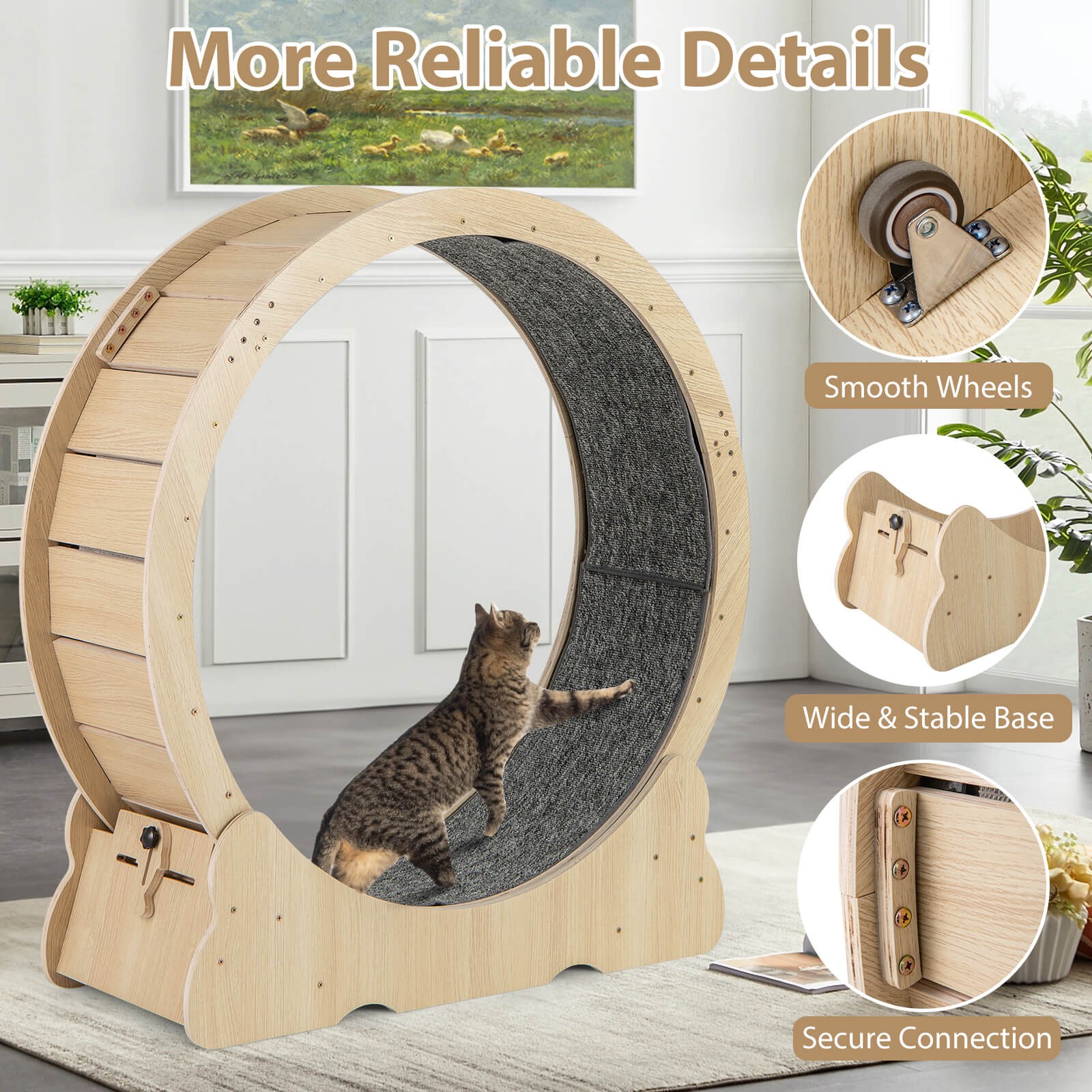 Cat Exercise Wheel w/ Carpet &Lockable Mechanism Non-slip Wide Base Wide Base