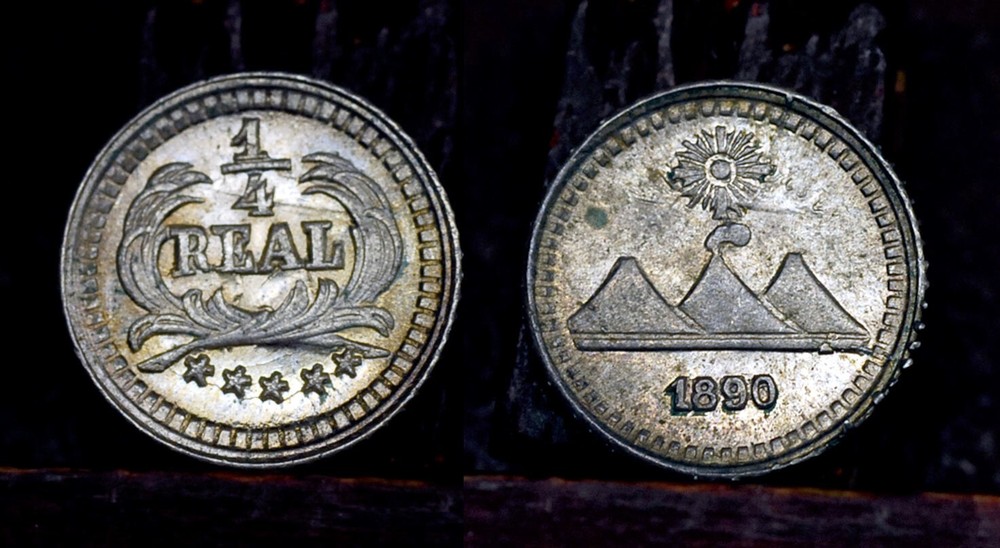 Guatemala 1890 , 1/4  Real, silver , UNC