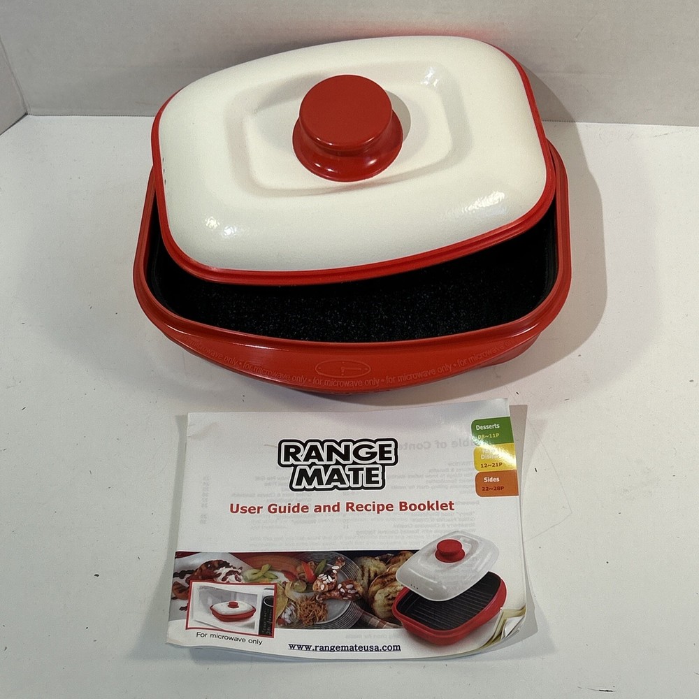 RANGE MATE MICROWAVE GRILL Pan Steaks RED/WHITE RECTANGULAR Covered Dish VTG