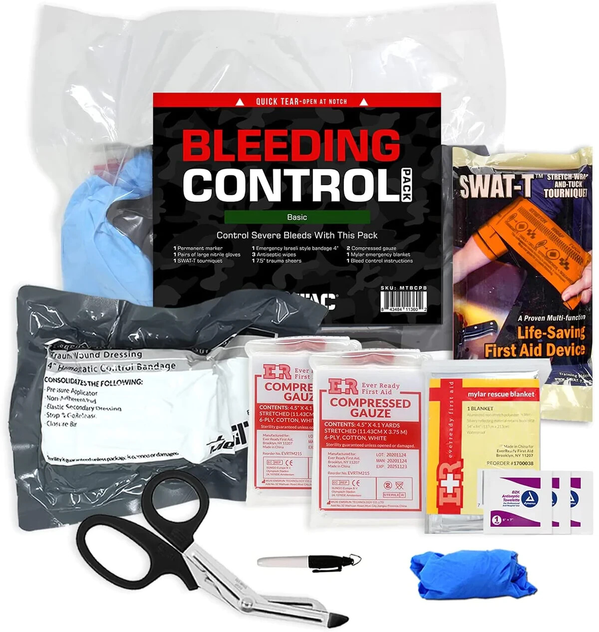 MediTac Basic Bleeding Control Pack First Aid Kit Tourniquet Bandages Stocked