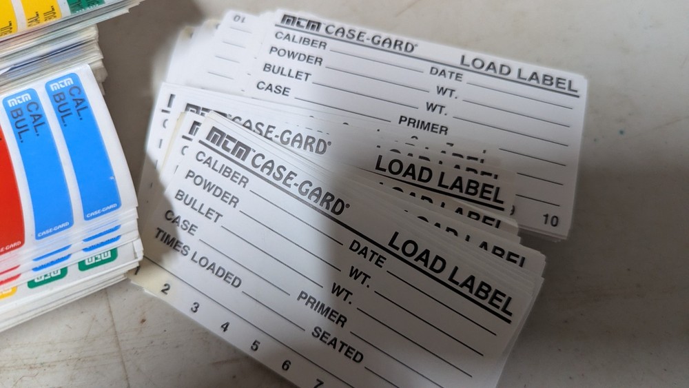 MTM reloading data labels, 2 types,