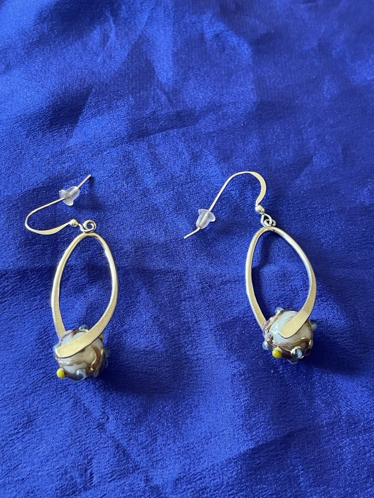 Sterling Silver Murano wedding Cake Glass Dangle Earring